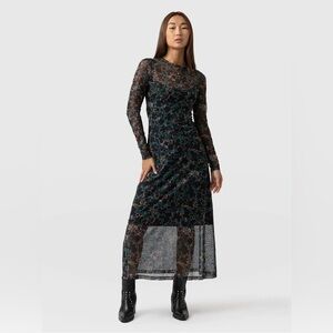 NWT Saint + Sofia Runway‎ Mesh Dress in Green Twilight Floral Size US12